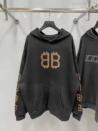 2023 Kadın Giyim B Paris moda markasının doğru versiyonu Aile Front and Arka Bb Çamur Boyalı El Yapımı Yıpranmış Hoodies Çiftinin Aynı Stil Hoodie