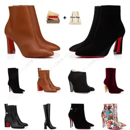 luxury Sexy Pointed-toe Pumps Woman Boots Red Shoes Lipstick High Heels Designer New Season Booty Style For Delicate Women Ankle Bottoms Boot Short Booties