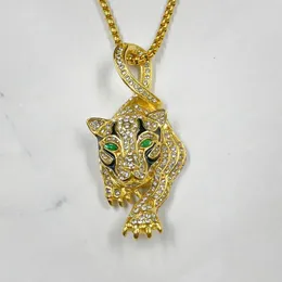 Pendant Necklaces Animal Leopard Head Gold Silver Color Bling Rhinestone Men's Hip Hop Rock Jewelry