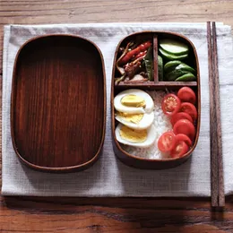 Lunchlådor One-Layer trä Lunchlåda japansk bento box bärbar picknick mat behållare för skola barn runda fyrkantiga lagringslåda servis 231218