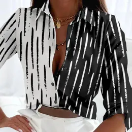 Women's Blouses Stripe Shirt Blouse Office Button Camisa Harajuku Long Sleeve Blusas Mujer Vantage Y2k Stand Collar Bluzka Damska