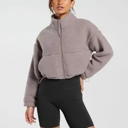 Jaqueta cortada tamanho grande com logotipo personalizado, moda de rua, feminina, sherpa, lã, felpuda