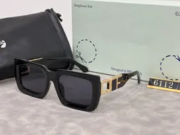 Designer-Offw-Sonnenbrille, quadratische Rahmenplatte für Damen, mit eingelegtem Metalltext, Brille 6112, Herren-Sonnenbrille