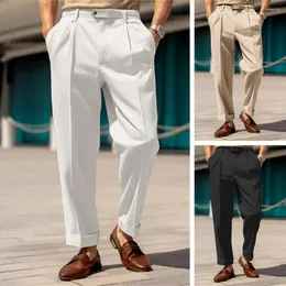 Men's Suits Men Trousers Solid Color Pants Formal Business Style Suit With Wide Leg Breathable Fabric For Office Commute Mid