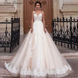 TOUNNINGBRIDE 2024 SEXY A-LINE LACE Fashion Wedding Dress Boat Neck Applique Luxury Romantic Sheer Backless Bohemian Bridal Clown