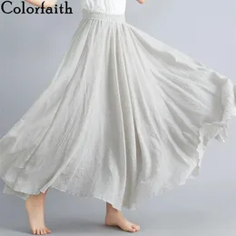 Vestidos colorfaith novo 2022 plissado 20 cores algodão e linho queimado cintura alta elástica primavera verão longo mulheres maxi saias sk8073