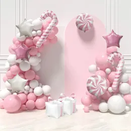 Other Event Party Supplies 157pcs Pink and White Candy Cane Gift Foil Balloon Garland Arch Set Valentines Day Wedding Birthday Christmas Party Decoration 231218