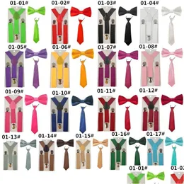 Boyun bağları moda 3pcs okul erkek kız çocukları çocukları desteklemek için elastik süspansiyonlar gömlek suspensorio kravat bowties kelebek seti tr0001 dhhia