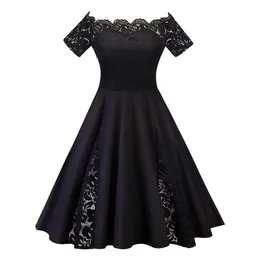 Robes De Grande Taille Contraste Dentelle Robe Vintage Femmes Hors Épaule Robe De Soirée Femme Élégante Grande Taille Robes Sexy Robe Longueur Genou