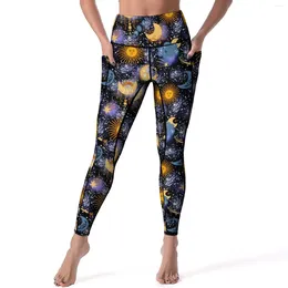 Leggings da donna stelle della luna solare sexy sexy celeste magico spingta pantaloni da yoga simpatici leggini elastici donne fitness che corre in collant sportivi