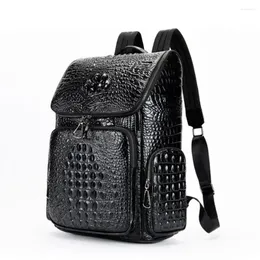 Backpack Men Women Real Cow Leather Crocodile Pattern Fashion Girl Boy Rucksack Classic Travel Big 15.6 Inch Laptop Bag