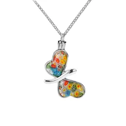 Bijoux de crémation en verre arc-en-ciel fleur papillon urne pendentif mémorial souvenir cendres collier en acier inoxydable avec sac cadeau et Fun2106