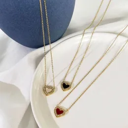 Pendant Necklaces ALLME French Colorful Natural Shell Rhinestone Love Heart Women 18K Gold PVD Plated Stainless Steel Choker