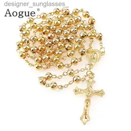 Pendant Necklaces 6mm Golden Sliver Iron Beads Rosaries Metal Rosary Round Beads Che Necklace Catholicism Prayer Religious JewelryL231218
