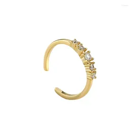 Cluster Rings Korean Simple 14k Gold Plated Sparkle Zircon Ladies Open Adjustable Ring Deluxe Party 925 Silver Jewelry