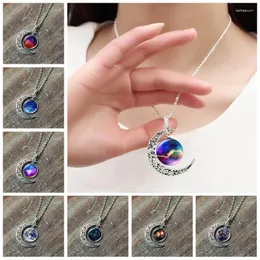 Anhänger Halsketten Mode Galaxy Halskette für Frauen Kette Mond Runde Glas Nebel Schmuck