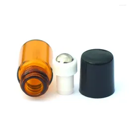 Storage Bottles 100pcs 2ml Mini Amber Roller Glass Vial Refillable Essential Oil Perfume Small Sample Roll-on Bottle With Black Plastic Cap