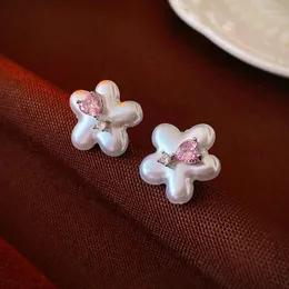 Dangle Earrings European And American Women Heart-Shaped Zircon Pearl Flower