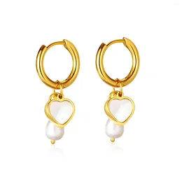 Dangle Earrings Ornament Korean Fashion Titanium Steel Baroque Freshwater Pearl Hearth-Shaped Women