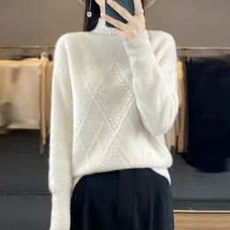 Kadın Sweaters Örme Kaşmir Sweater% 100 Merino Yün Yol Beltlenk Moda Geometri Külot Kış Sonbahar Jumper'ları Kadın Top 231218