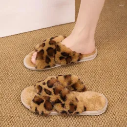 Slippers 2023 Winter Warm Short Plush Women Home Indoor Casual Comfortable Female Open Toe Shoes Leopard Ladies Soft