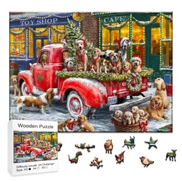 Puzzle 3D Squisito puzzle di Natale in legno per bambini e adulti Bella macchina a forma irregolare Disegno fai da te 231218