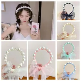 Hårtillbehör Koreansk stil Pearl Ribbon Hårband färskt slitage 3D Princess Hoop Clip Head Children Wreath pannband