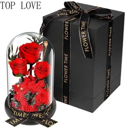 Decorative Flowers Wreaths Glass bottle everlasting flower rose gift box preserved eternal flowers Valentine's day gift wedding home office decoration 231218