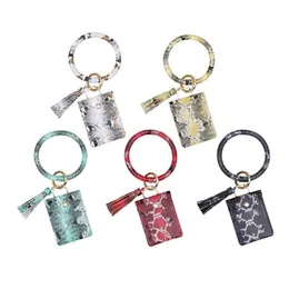 New Keychain Card Bag for Women Leopard Snake Wallet Pu Leather Tassel Bracelet Key Chain Ring Jewelry Keyring Holder Accessories271a