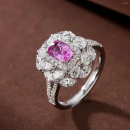 Cluster Rings FIY Pink Sapphire Ring Real Pure 18K Natural Gemstones 1.090ct Diamonds Stone Female Valentine's Day Gift