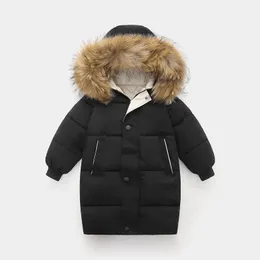 Daunenmantel Kinder verdicken warme Jungen Winter Echtpelz Kapuze lange Parkas Mädchen Baumwolle Jacken Outer Teen Kinder Kleidung 231218