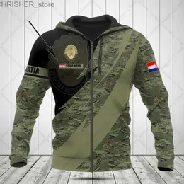 Tactical Jackets Customize Croatia Camouflage Zipper Hoodies Loose Unisex Oversize Sweatshirts Winter Casual Streetwear Tops PulloverL231218