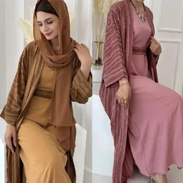 Ethnic Clothing Muslim Woman Abaya 2 Piece Sets Dubai Luxury Kimono Long Sleeves Inner Islamic Dresses Ramadan Abayas For Women Dress