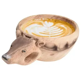 Mugs Hand Carved Animal Head Cup Sculpture Portable Wood Coffee Mug Wooden Crafts Wooden Tea Milk Cups Water Drinking Mugs Drinkware 231218
