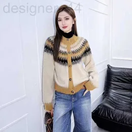 Women's Sweaters designer C early spring new Maillard style color blocking design mohair knitted versatile cardigan VTIH