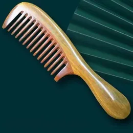 Spazzole per capelli Pettine in legno di sandalo verde naturale Pettini per capelli in legno antistatici con manico ispessente per massaggio sanitario dei capelli 231218