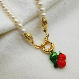 Hänge halsband sommar färskt glaserade körsbär i krage kedja kvinnlig sötvatten pärla mässing guldpläterad mode personlighet damer halsband 231218