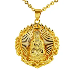 Collar con colgante de Buda circular, cadena de oro amarillo de 18 quilates, creencias budistas rellenas, joyería para hombre y mujer, regalo 214h