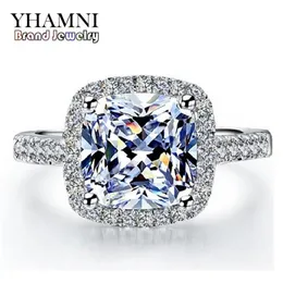 Yhamni Real 100 ٪ 925 Sterling Silver Rings بالكامل ترصيع 3 قيراط Sona محاكاة CZ خواتم الزفاف للنساء RH002248O