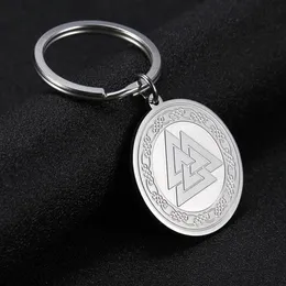 10P ring Stainless Steel Valknut Keychain Viking Irish Knot Pagan Amulet Charm Ring Holder Pendant Bag Gift for Men Women2796