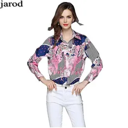 Camisas de moda feminina camisas 2018 primavera novas mulheres de luxo impressão lapela designer floral impresso blusa