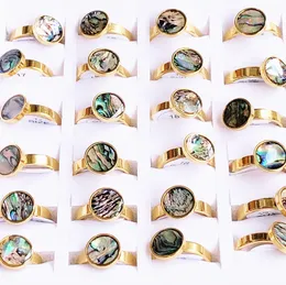 Band Rings 30Pcs/lot High grade fashion shell gold-plated stainless steel ring retro style men and women abalone shell wedding jewelry gift 231218