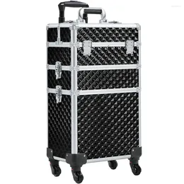 Storage Boxes 3-in-1 Rolling Makeup Train Case Cosmetic Trolley Black Exclusive Space With Various Sizes And Arrangement Modes