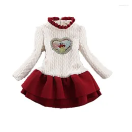 Girl Dresses Baby Winter Dress Long Sleeve Thick For 2-10 Years Kids Flower Floral Warm Children Clothing KF516
