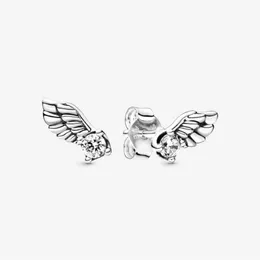 Authentic 100% 925 Sterling Silver Sparkling Angel Wing Stud Earrings Fashion DIY Jewelry Accessories For Women Gift278R