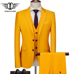 Blazer Plyesxale 2020 giallo abiti per maschi da uomo da uomo 3 pezzi Casacos Homens Traje Hombre Office di lavoro formale Sciame maschio Q1027