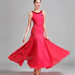 Stage Wear Fashion High Quality Sexy Sleeveless Black Red Blue Practice Long Ballroom Dress Woman