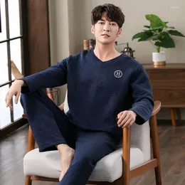 Men's Sleepwear Thin Cotton Padded Pajamas Suit Autumn Winter Men Long-Sleeved Pullover Air Homewear Male Large Size 2024