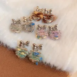 Dangle Earrings French Light Luxury Woolen Love Bow Drop For Women Sweet Versatile Style Party Jewelry