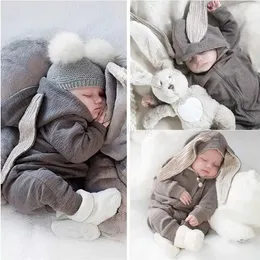 Rompers Spring Autumn Newborn Baby Boys Rabbit Cartoon Hooded Rompers Infant Jumpsuits Easter Bunny Baby Romper Zipper Newborn Clothes